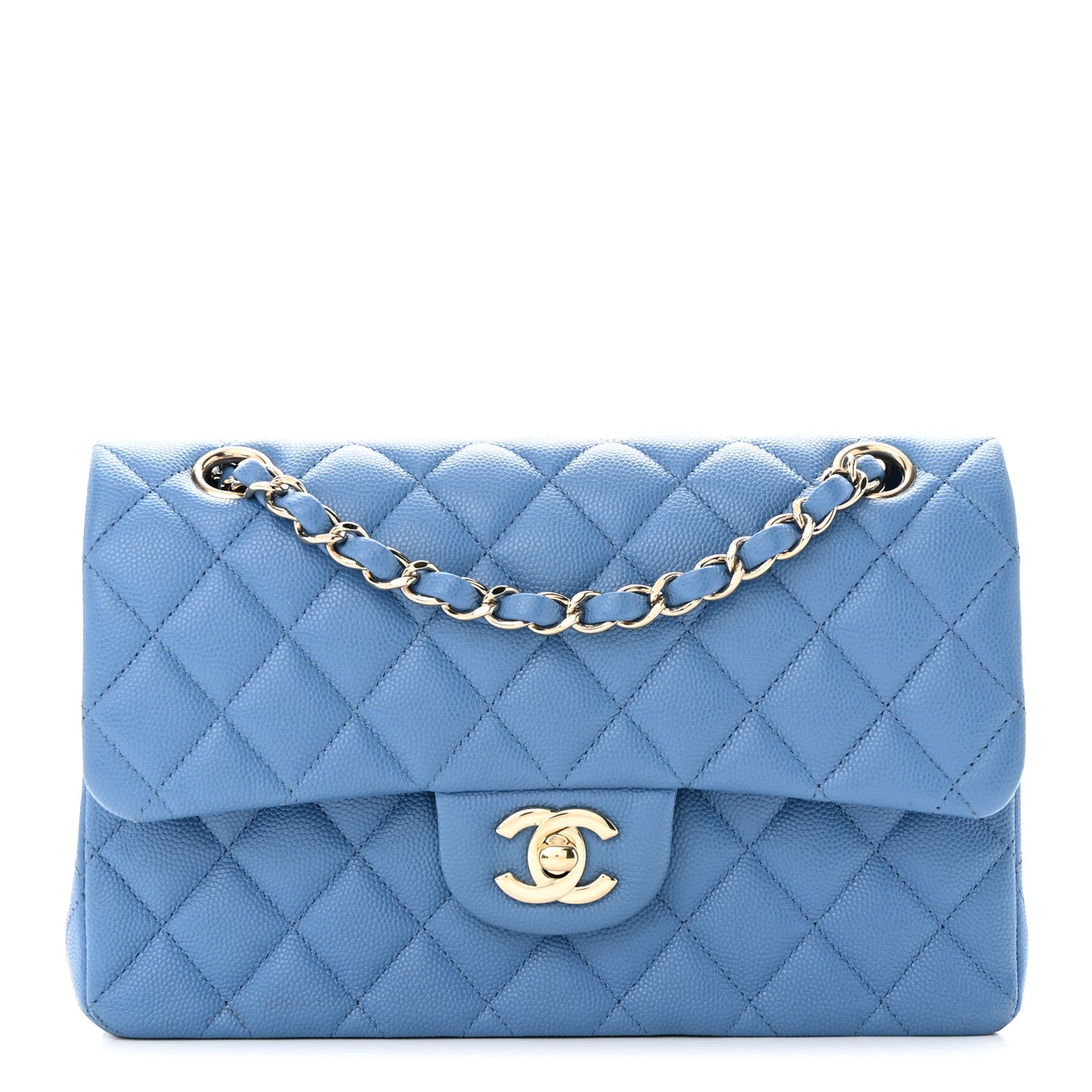 Caviar Quilted Small Double Flap Blue