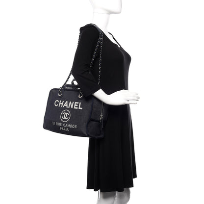 Chanel Denim Deauville Bowling Bag Dark Blue 2 of 13