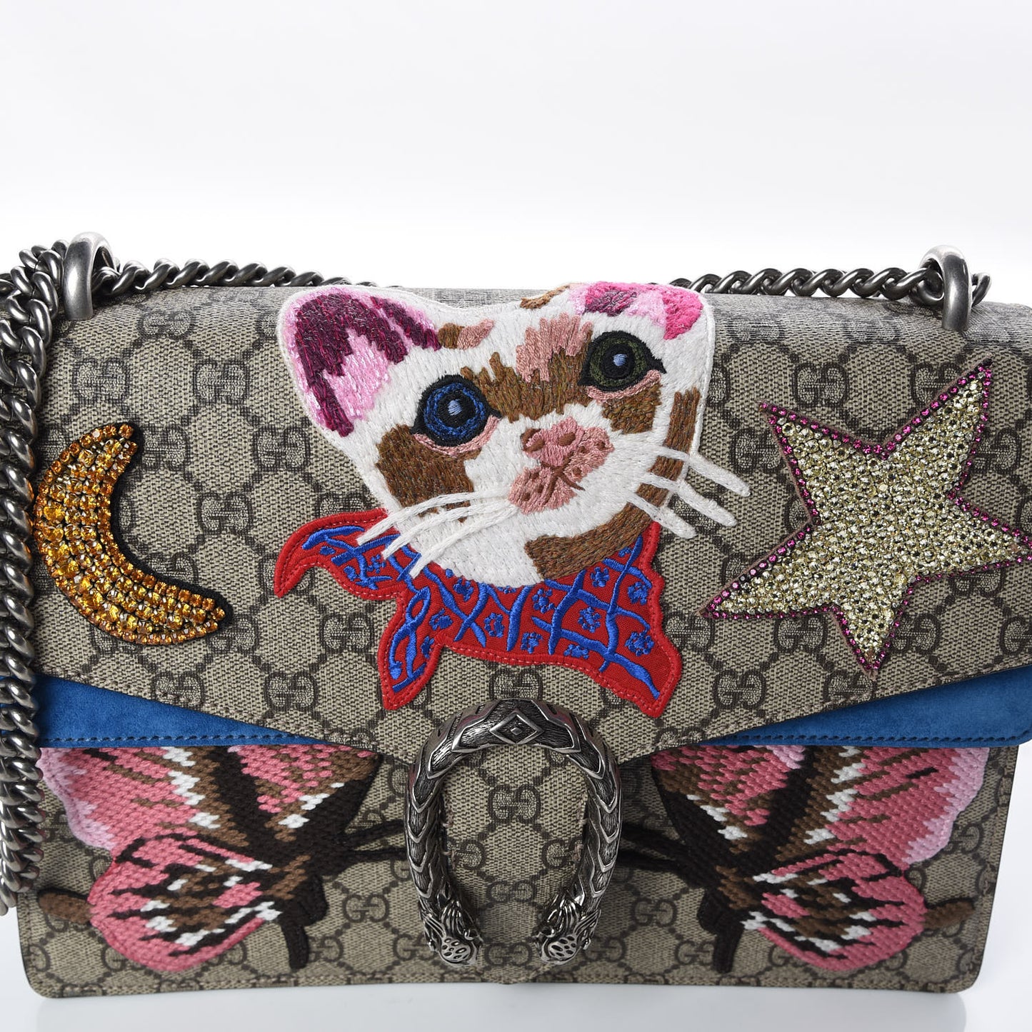 GG Supreme Monogram Embroidered Medium Dionysus Shoulder Bag Blue