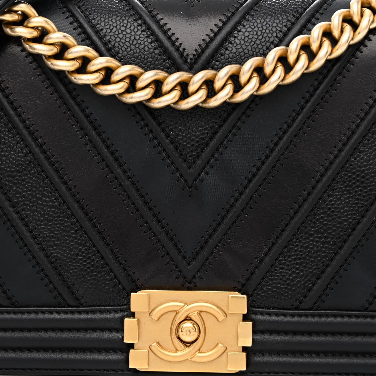 Chanel Calfskin Caviar Suede Chevron New Medium Boy Flap Black 8 of 10