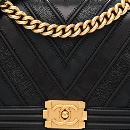 Chanel Calfskin Caviar Suede Chevron New Medium Boy Flap Black 8 of 10