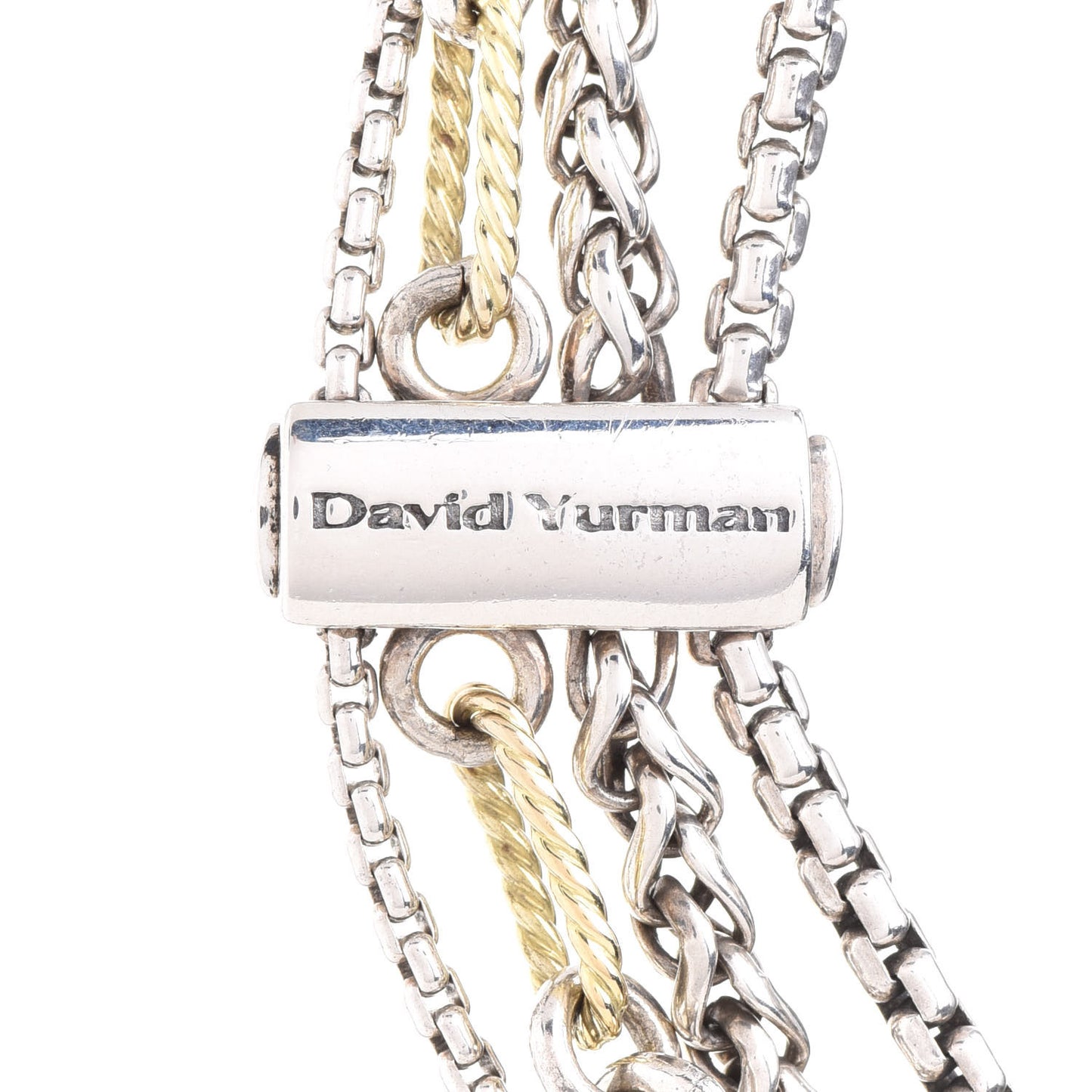 Sterling Silver 18K Yellow Gold Four Row Mixed Chain Necklace
