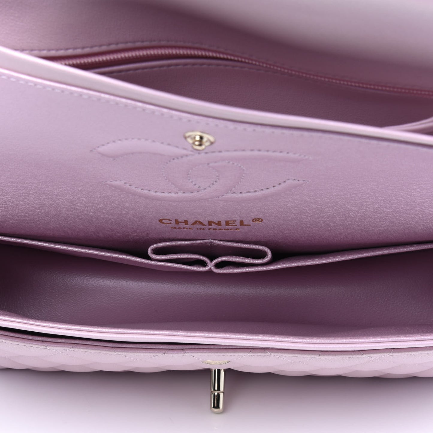 Iridescent Calfskin Quilted Medium Double Flap Light Pink