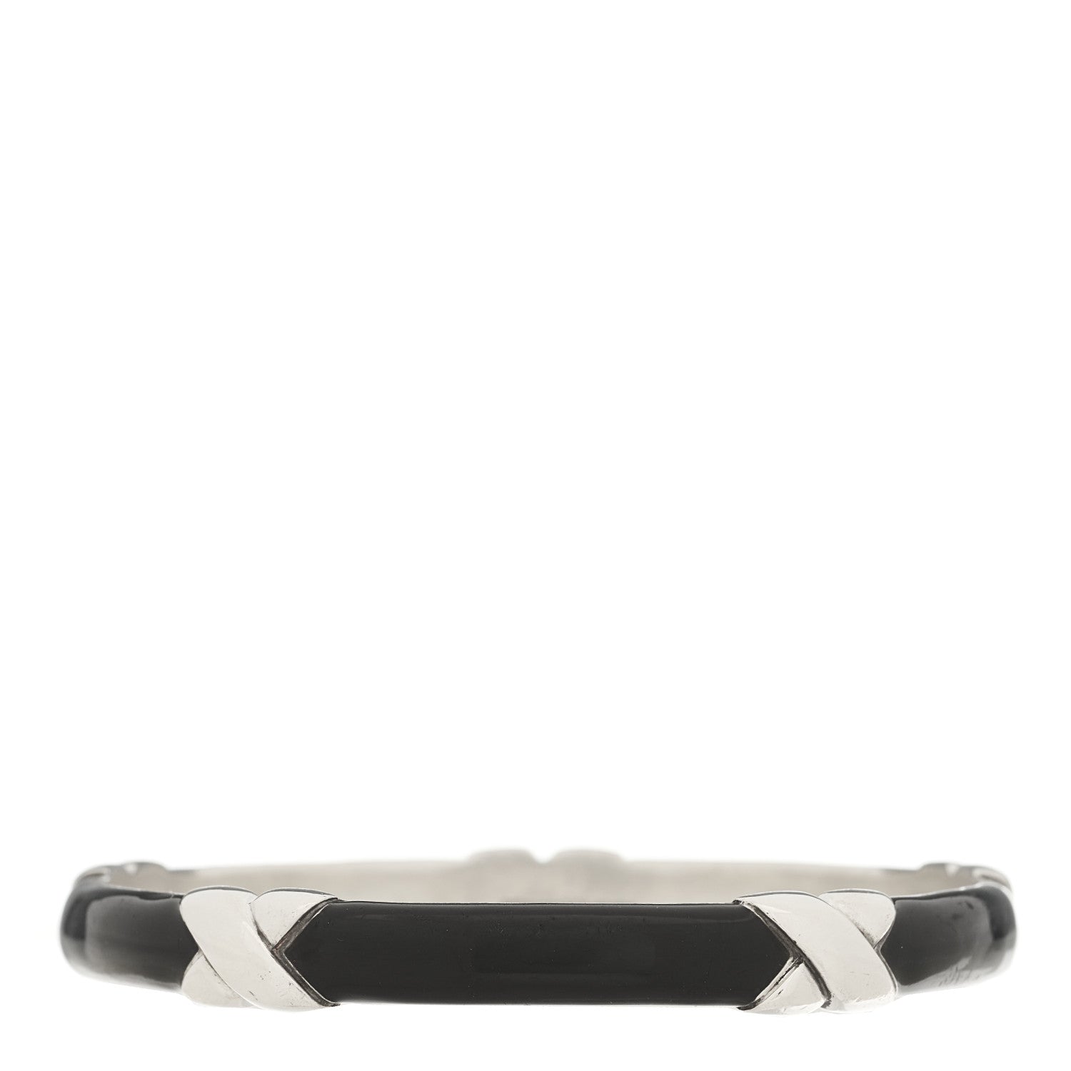 Tiffany Sterling Silver Enamel Signature X Bangle Bracelet Black 2 of 3