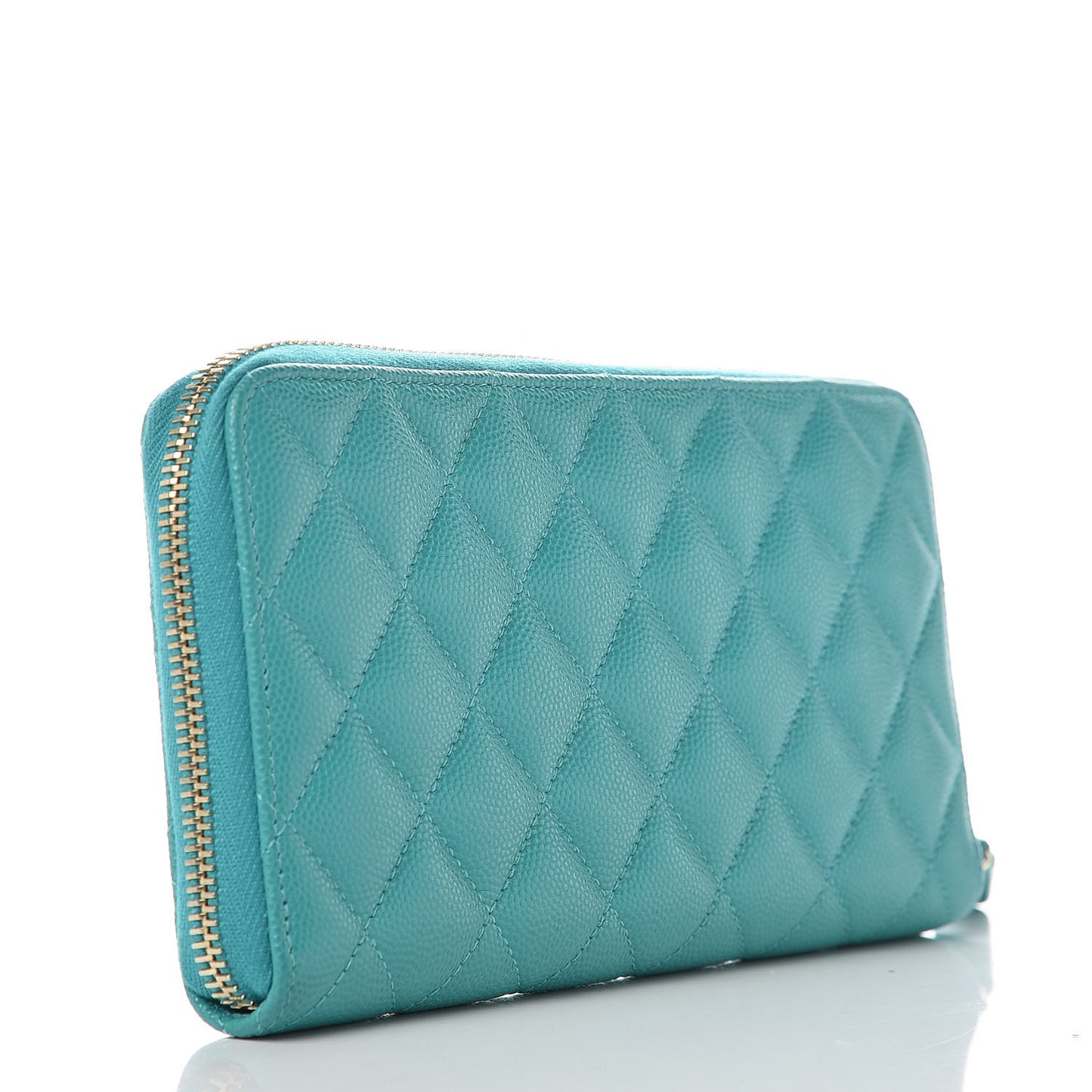 Caviar Quilted Large Gusset Zip Around Wallet Turquoise