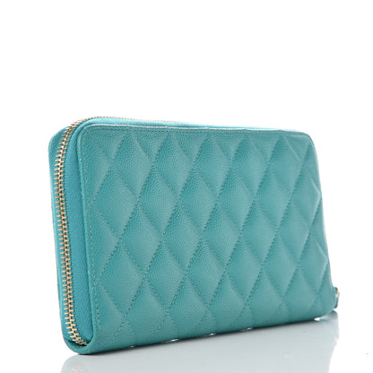 Chanel Caviar Quilted Large Gusset Zip Around Wallet Turquoise 3 of 11
