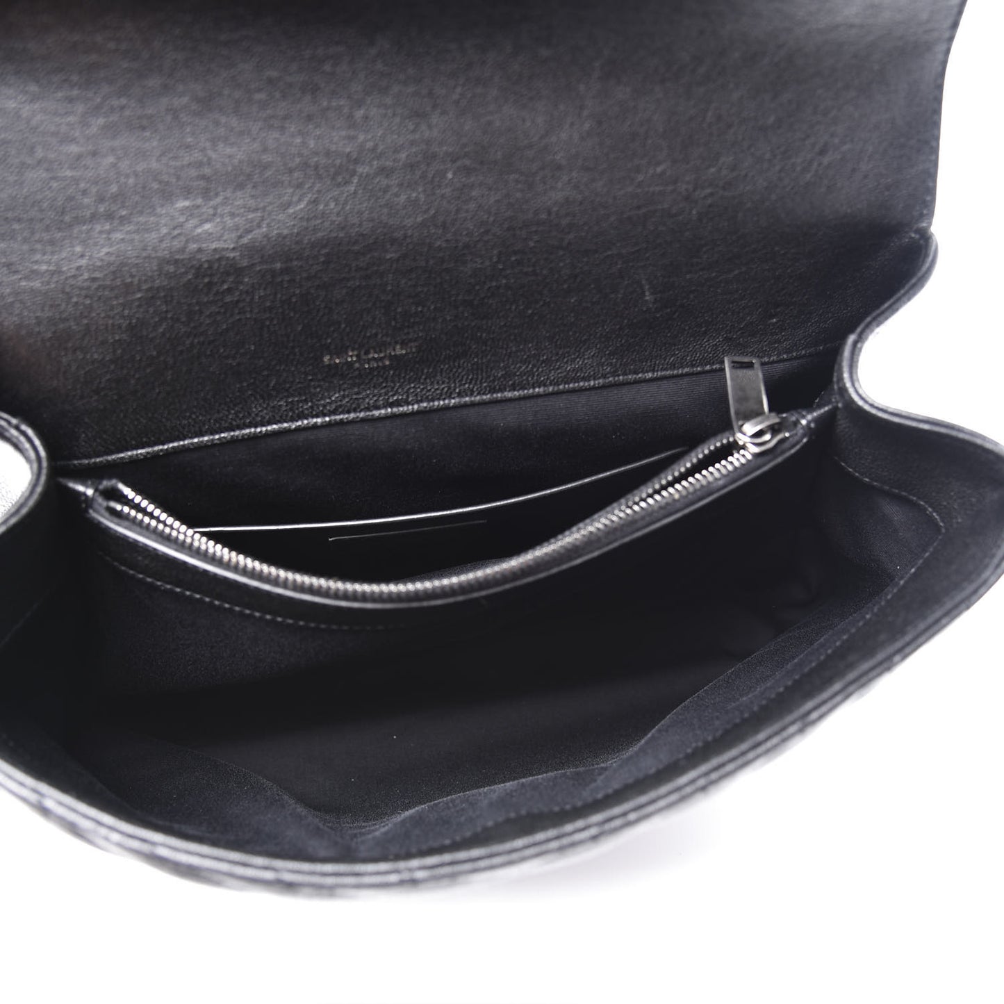 Sheepskin Matelasse Chevron Monogram Large College Satchel Black