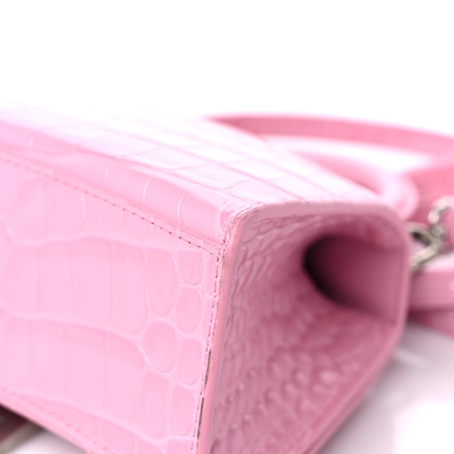 Shiny Calfskin Crocodile Embossed Hourglass Top Handle Bag XS Candy Pink