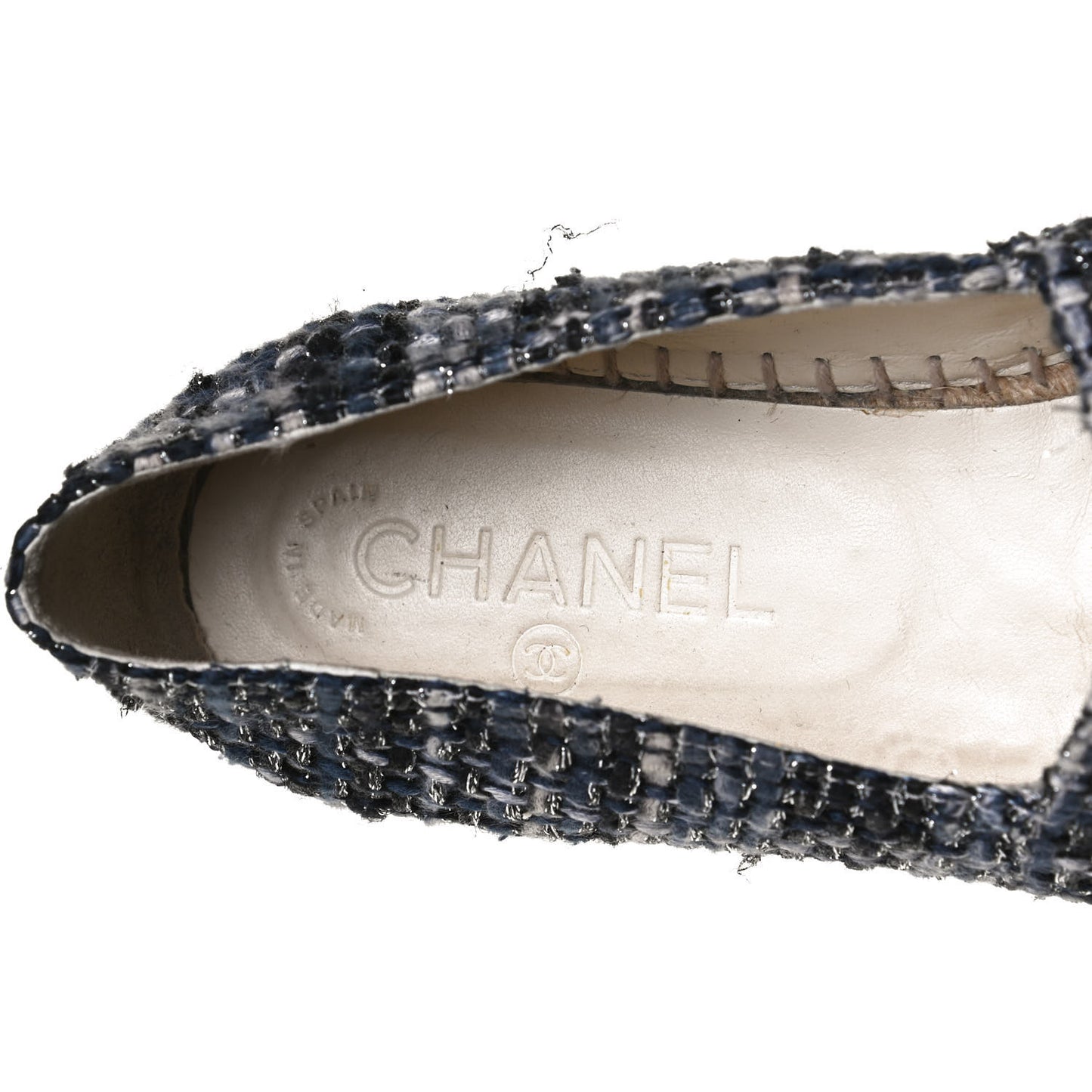 Metallic Tweed Lambskin CC Espadrilles 38 Blue Black Silver