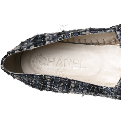 Chanel Metallic Tweed Lambskin CC Espadrilles 38 Blue Black Silver 9 of 13