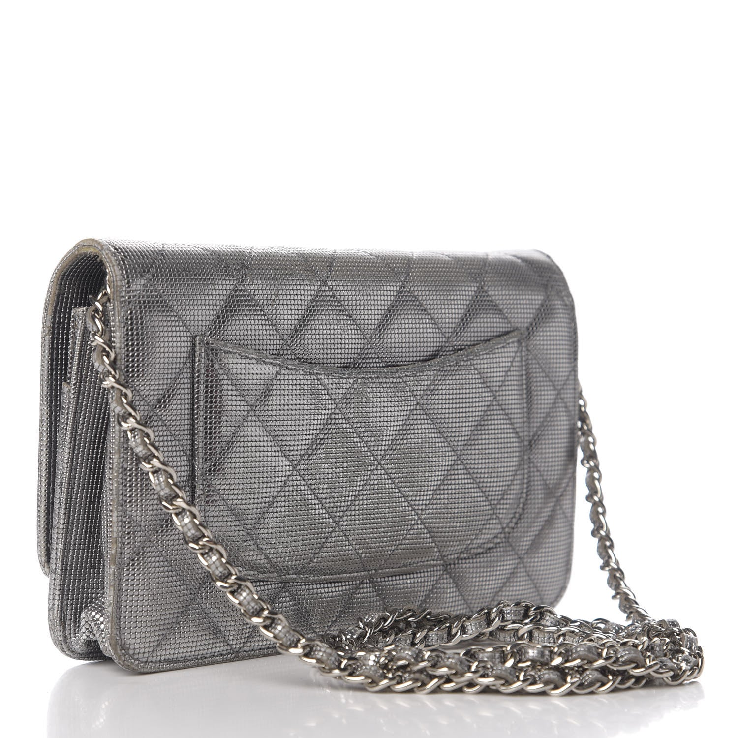 Chanel Metallic Calfskin Quilted Pixel Effect Wallet on Chain WOC Silver 2 of 13