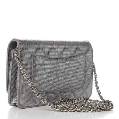Chanel Metallic Calfskin Quilted Pixel Effect Wallet on Chain WOC Silver 2 of 13