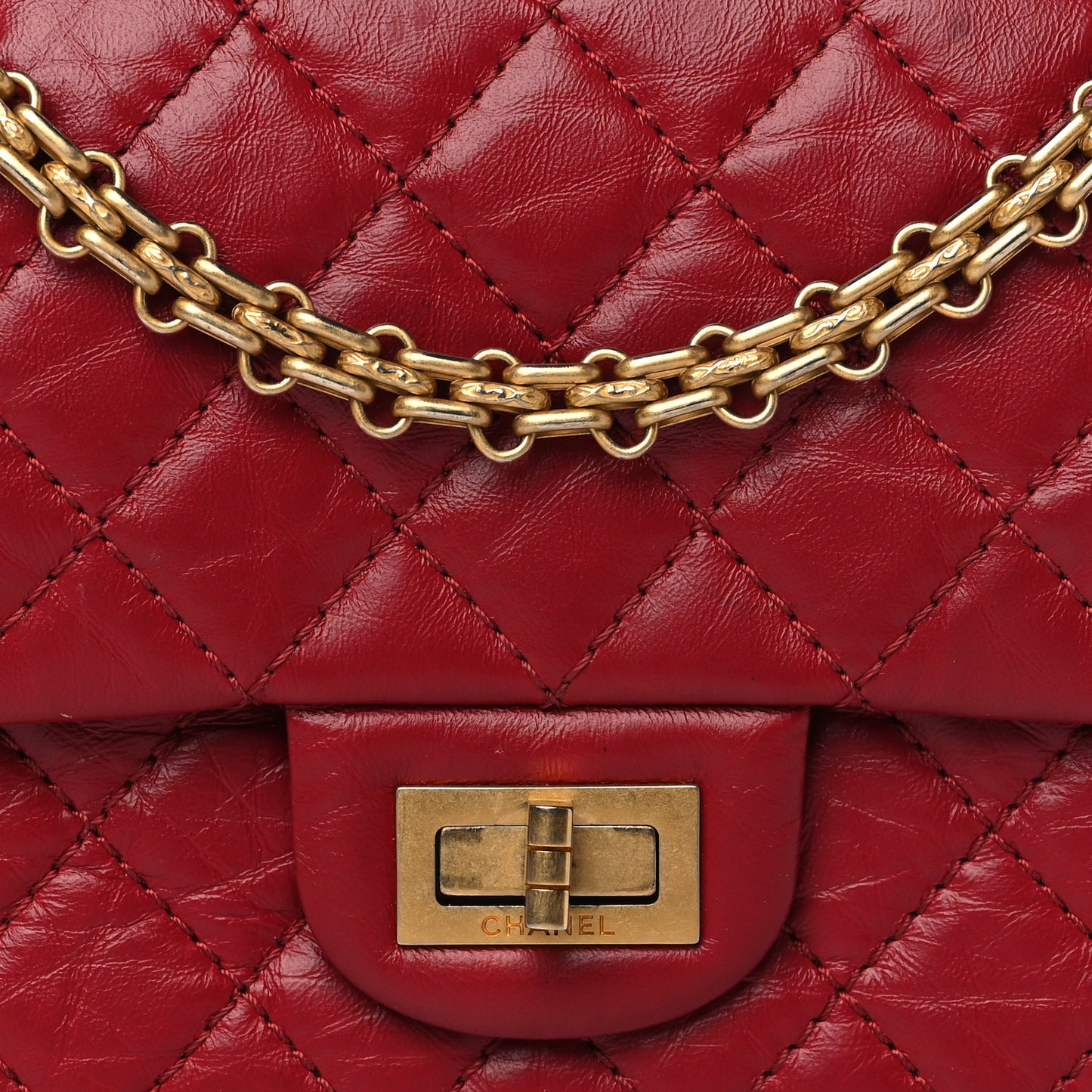 Aged Calfskin Quilted 2.55 Reissue Mini Flap Red