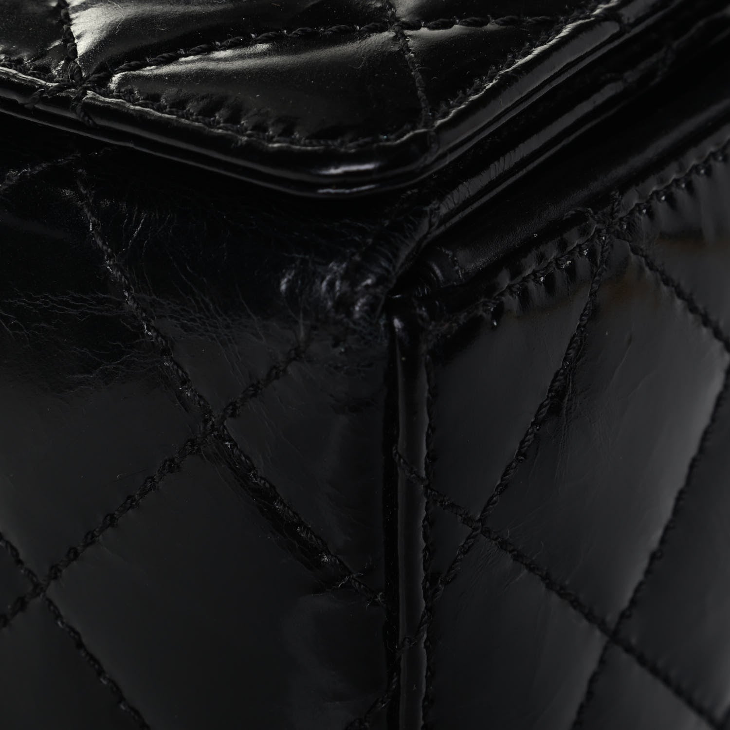 Chanel Glazed Calfskin Quilted Cosmetic Top Handle Case Black 7 of 9