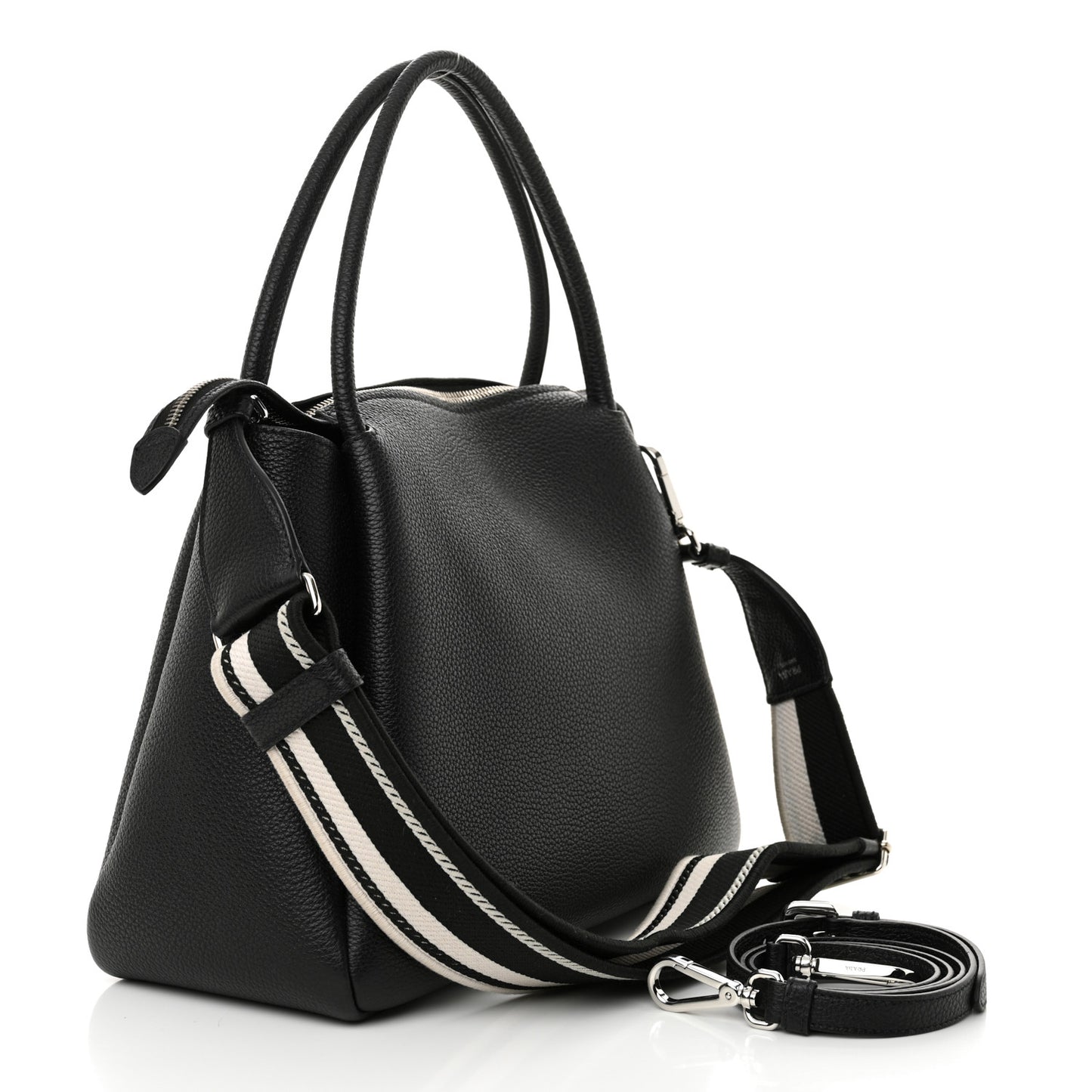 Vitello Daino Soft Medium Zippered Top Handle Bag Black