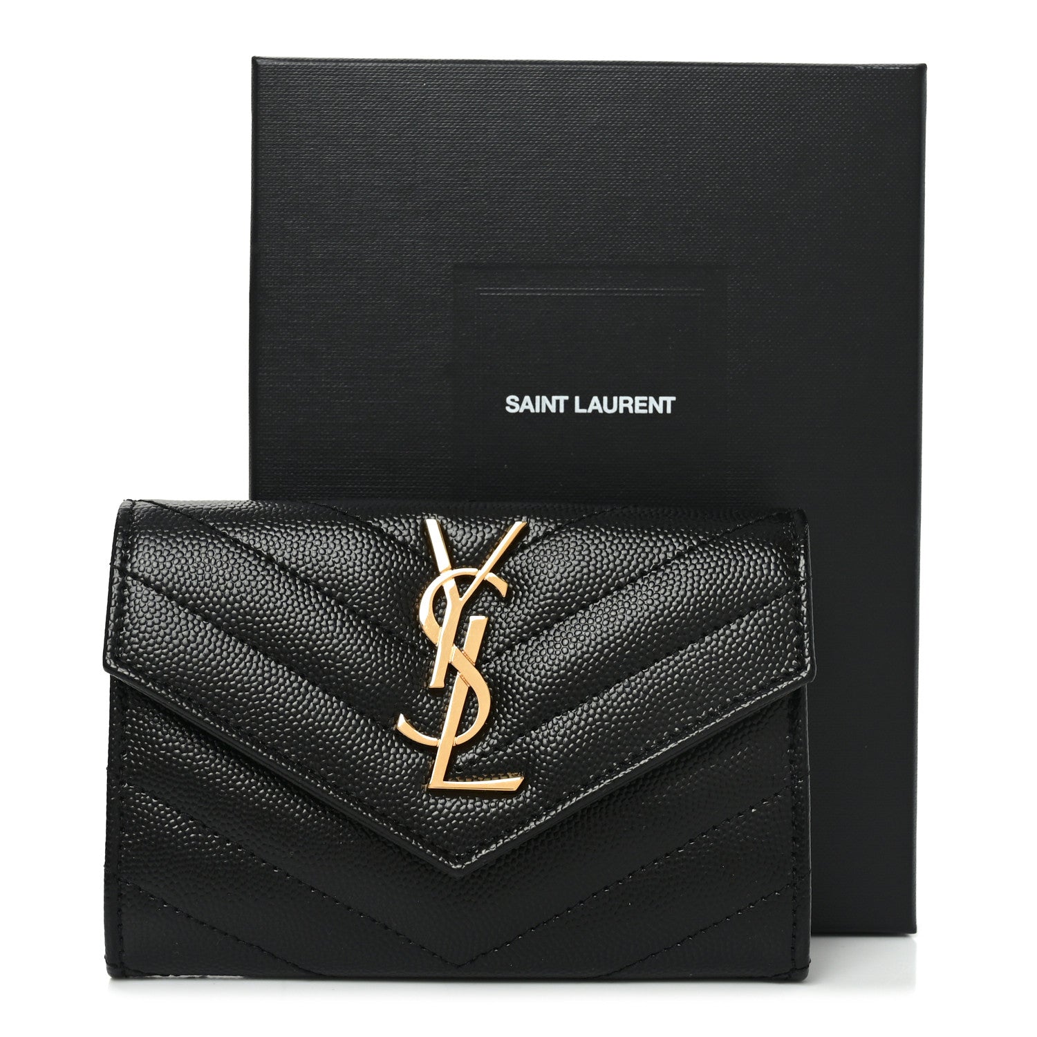 Saint Laurent Grain De Poudre Matelasse Chevron Small Monogram Envelope Wallet Black 8 of 8