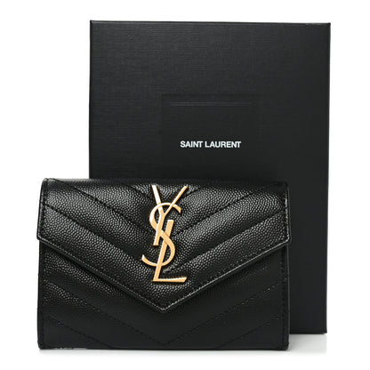 Saint Laurent Grain De Poudre Matelasse Chevron Small Monogram Envelope Wallet Black 8 of 8