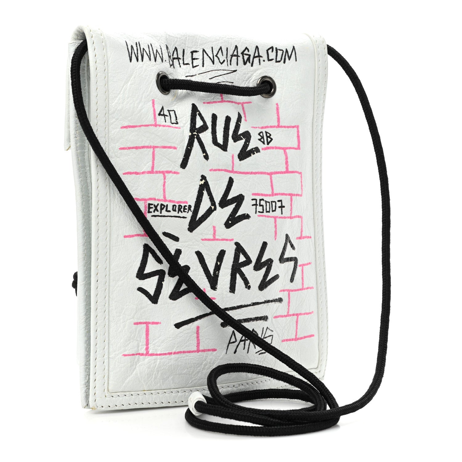Balenciaga Agneau Arena Graffiti All Over Small Explorer Pouch with Strap White Multicolor 3 of 12