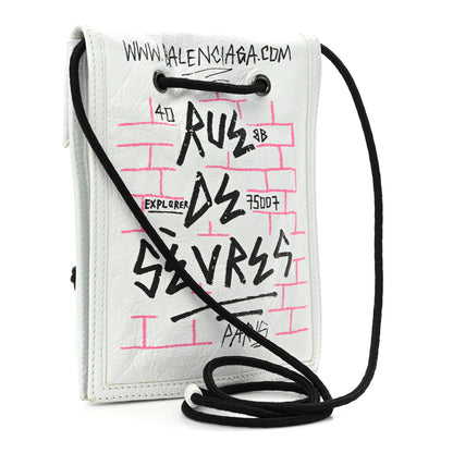 Balenciaga Agneau Arena Graffiti All Over Small Explorer Pouch with Strap White Multicolor 3 of 12