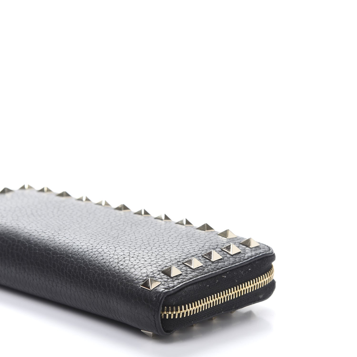 Valentino Garavani Pebbled Calfskin Rockstud Zip Around Wallet Black 7 of 12
