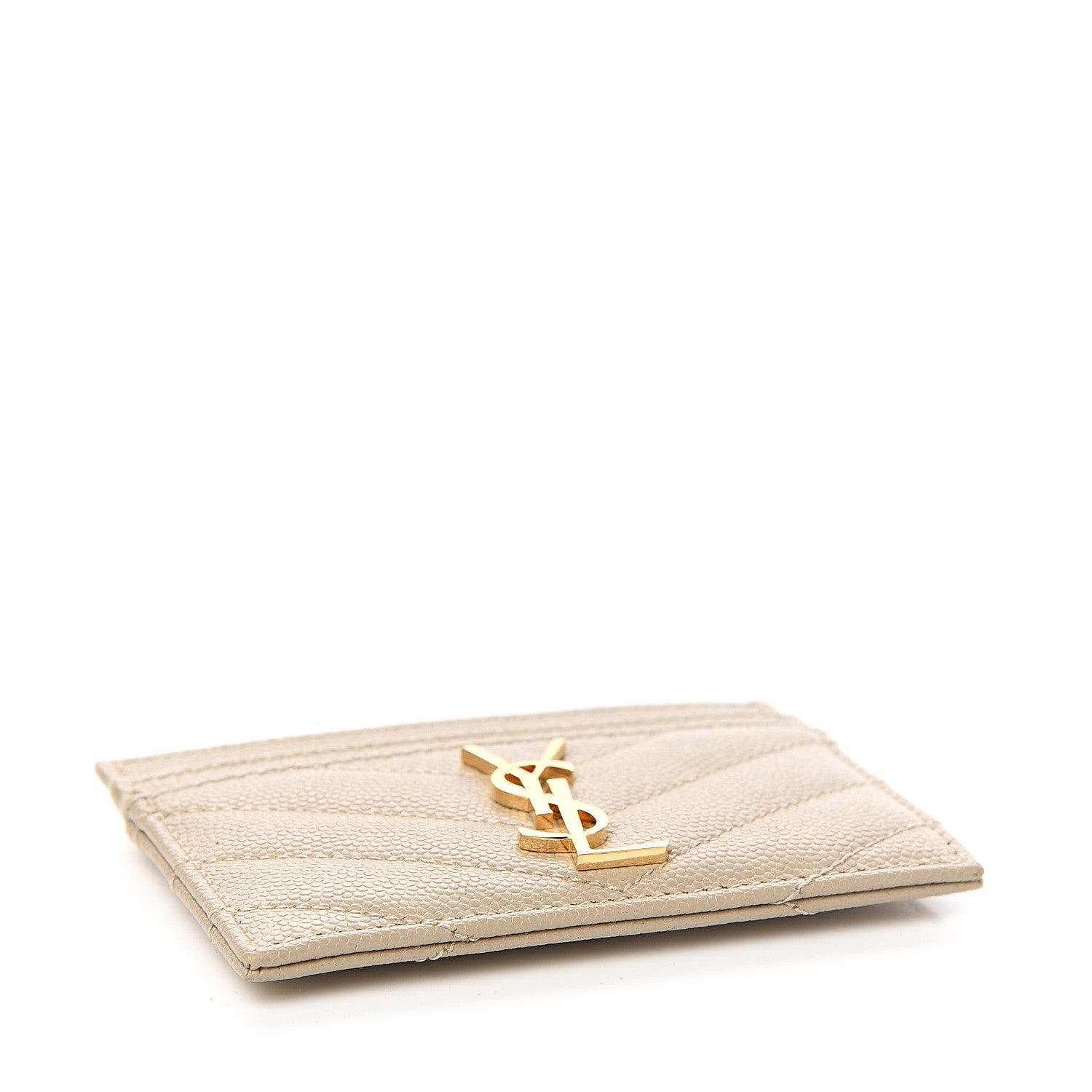 Saint Laurent Grain De Poudre Matelasse Chevron Monogram Credit Card Case Sea Salt 3 of 7