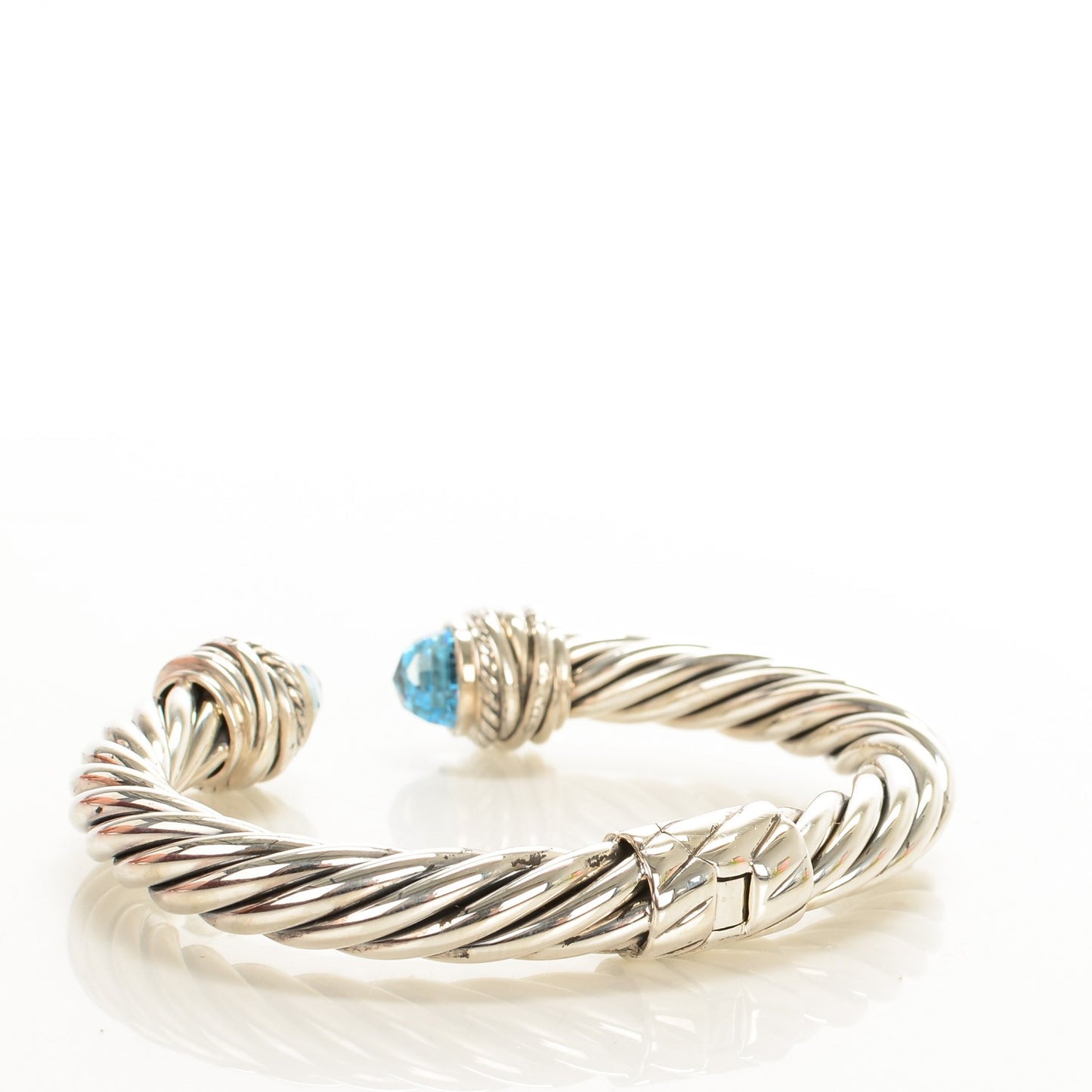 Sterling Silver Diamond Blue Topaz 8.5mm Crossover Hinge Bracelet