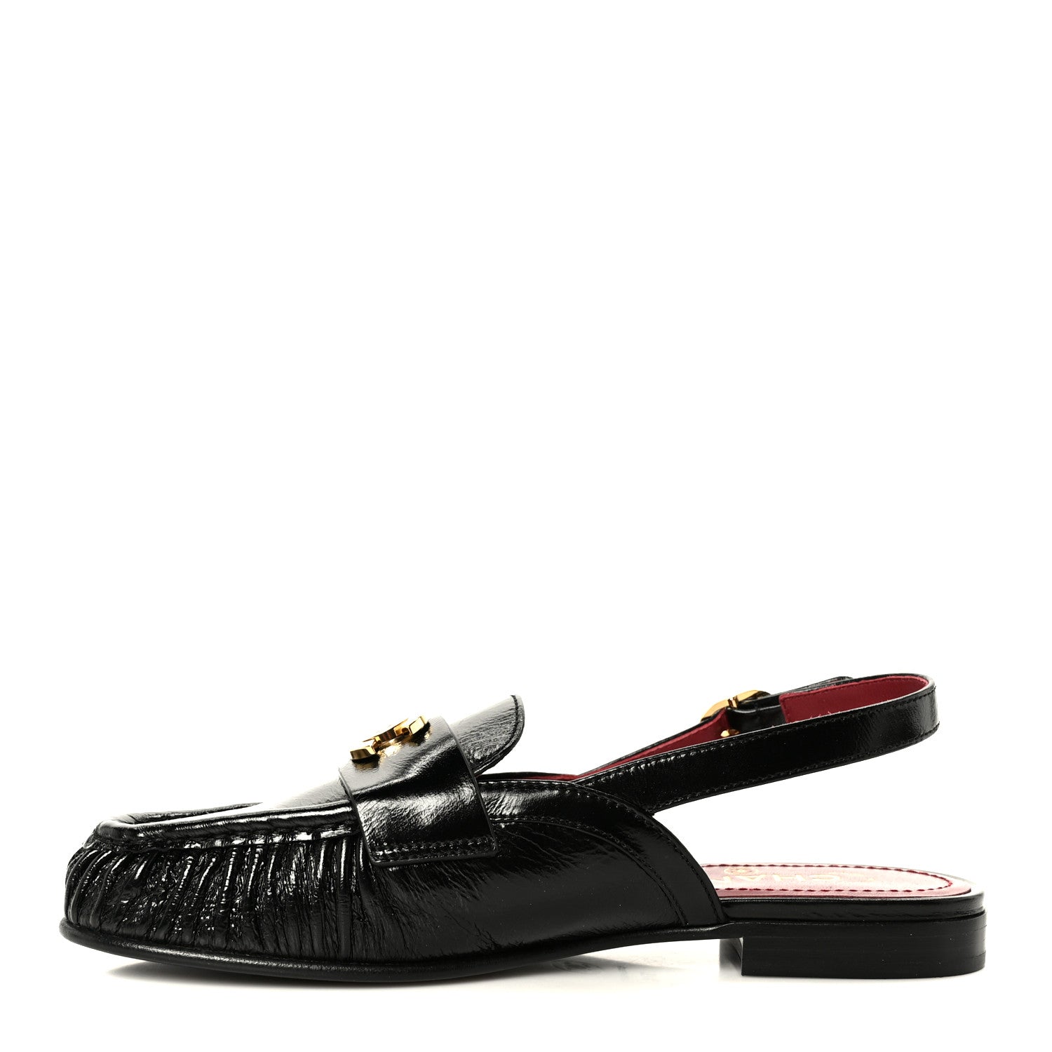 Chanel Crumpled Shiny Lambskin CC Slingback Mocassin 37.5 Black 1 of 10