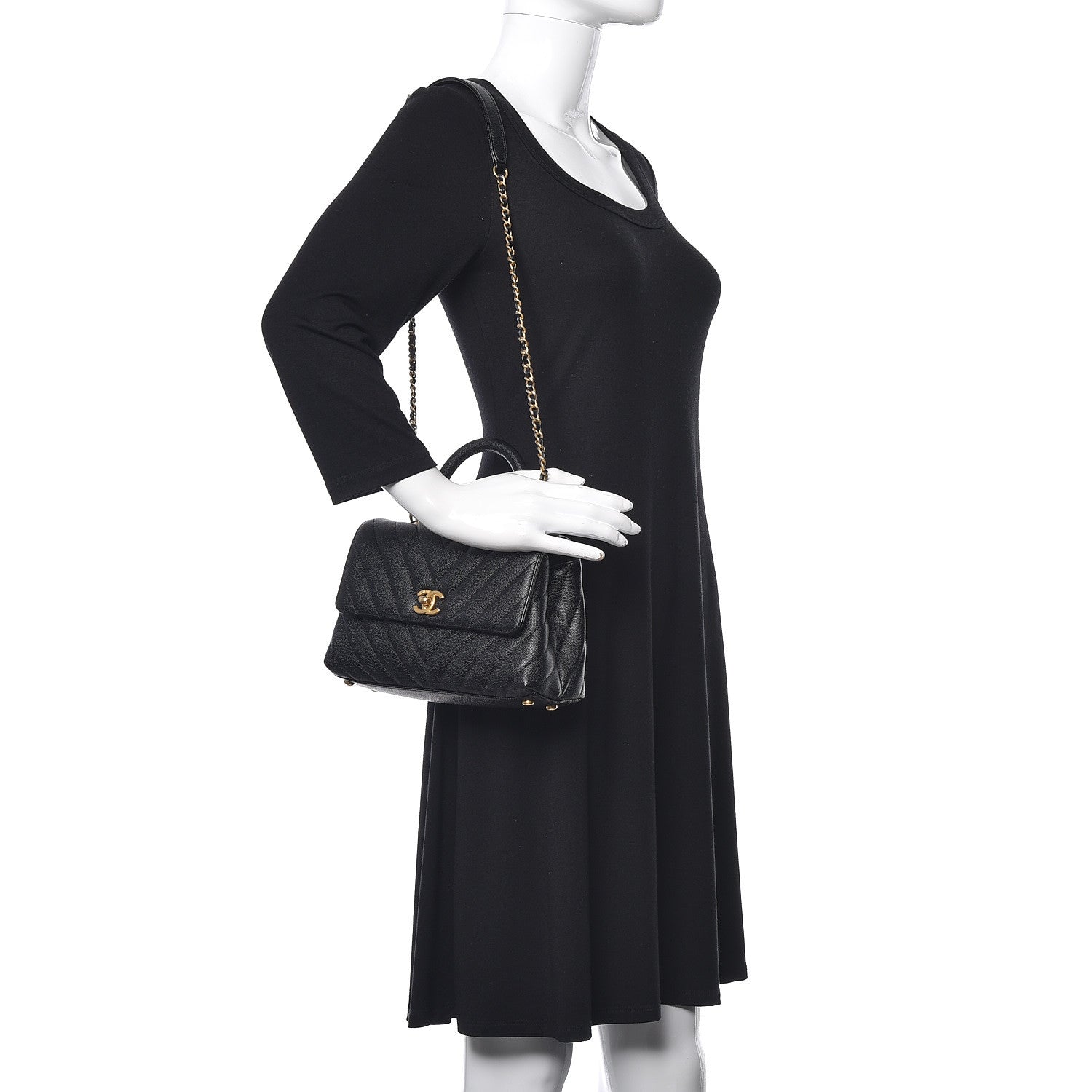 Chanel Caviar Chevron Quilted Mini Coco Handle Flap Black 2 of 10