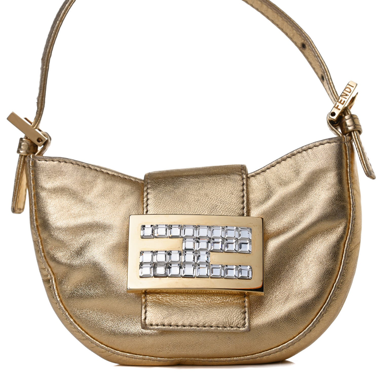 Fendi Metallic Calfskin Crystal Mini Half Moon Baguette Gold 8 of 12