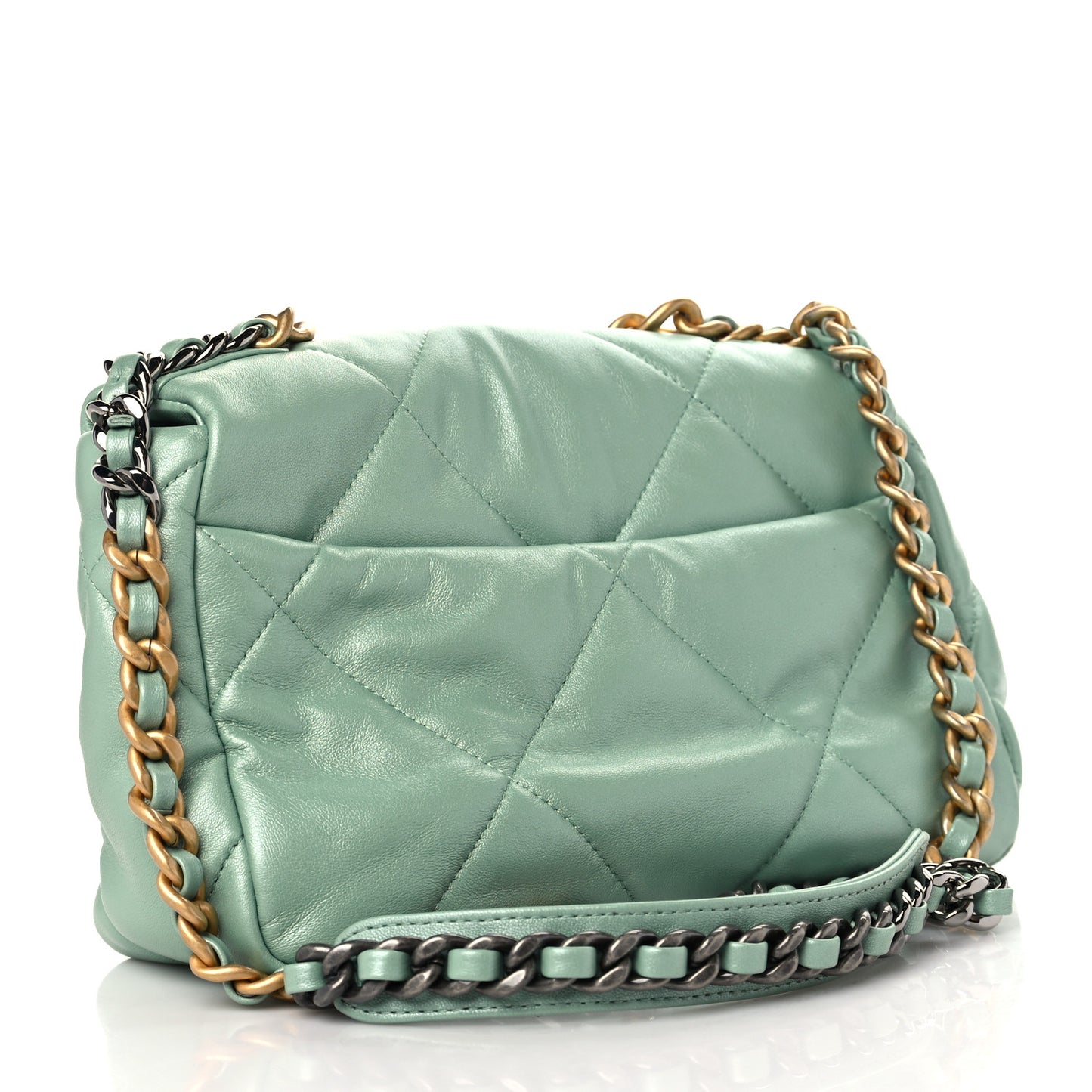 Shiny Lambskin Quilted Medium Chanel 19 Flap Light Green