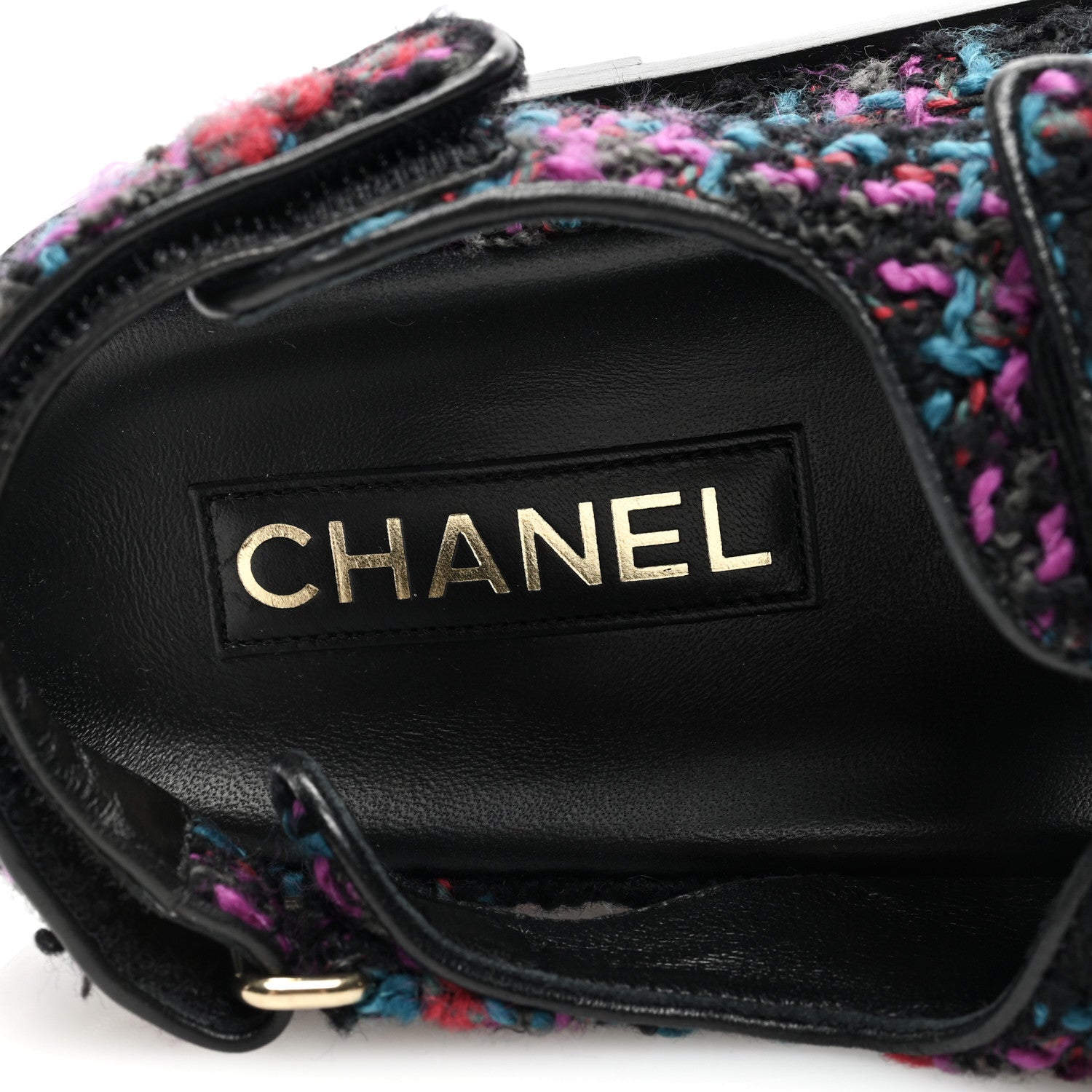Chanel Wool Tweed Velcro Dad Sandals 39.5 Black Purple Green Red 7 of 9