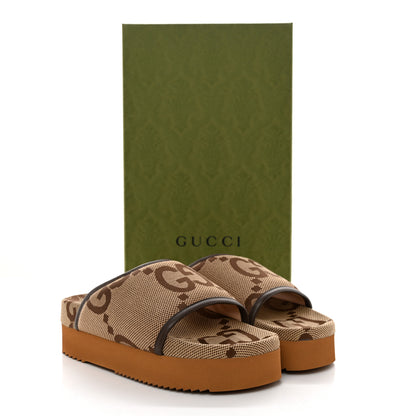 Gucci Monogram Jumbo GG Nappa Samoa Platform 40mm Slide Sandals 38 Camel Ebony New Acero 9 of 9