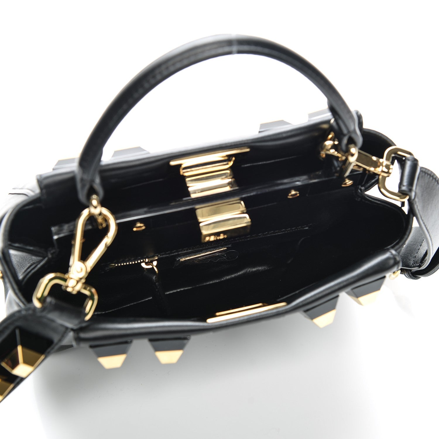 Fendi Nappa Studded Mini Peekaboo Iconic Satchel Black 5 of 8