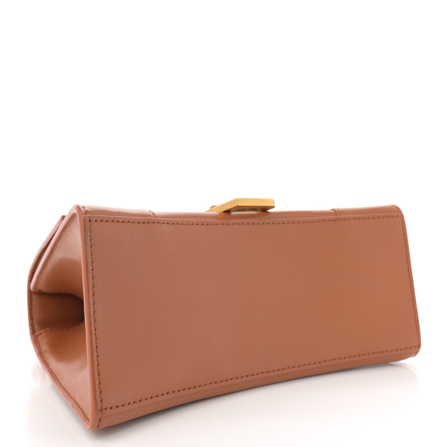 Shiny Box Calfskin Small Hourglass Top Handle Bag Camel