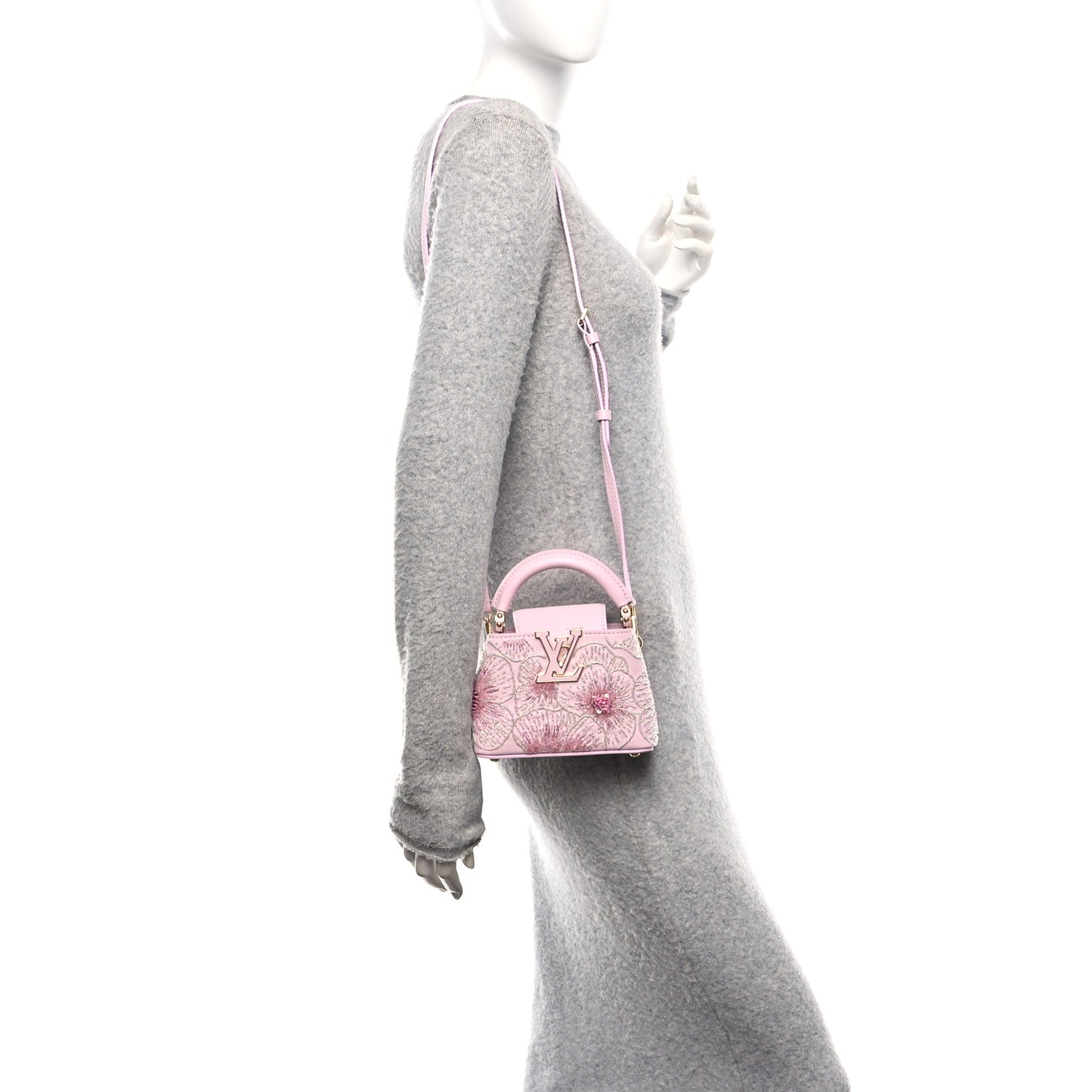 Calfskin Embroidered Nano Capucines Guimauvre Pink