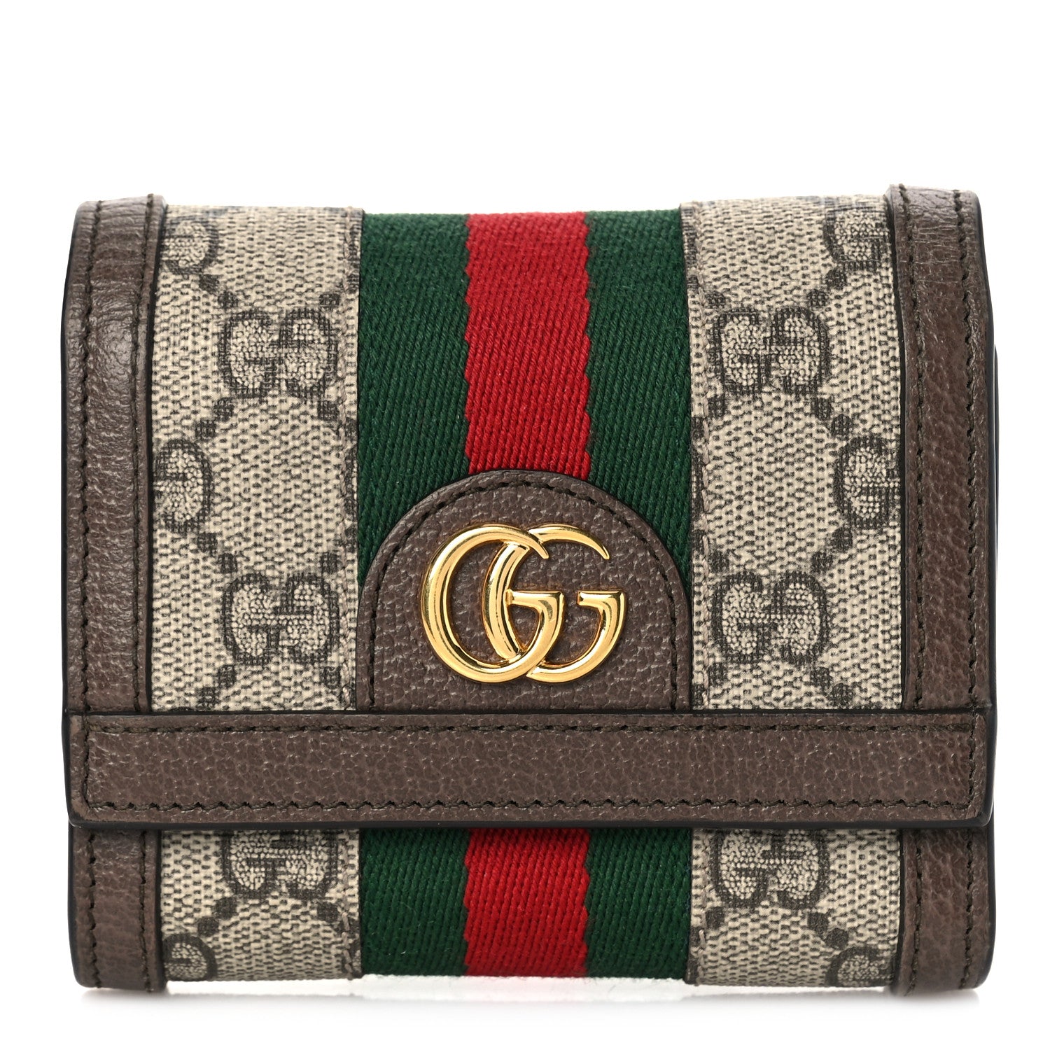 Gucci GG Supreme Monogram Web Ophidia French Flap Wallet Beige New Acero 1 of 8