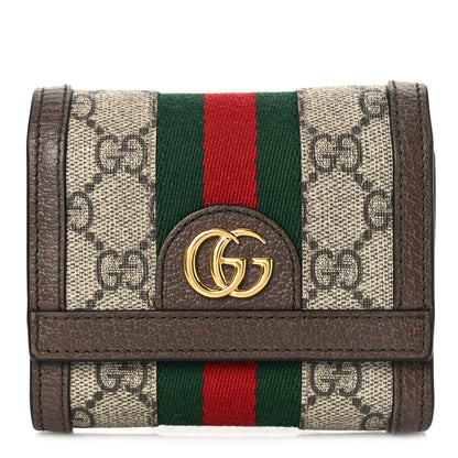 Gucci GG Supreme Monogram Web Ophidia French Flap Wallet Beige New Acero 1 of 8