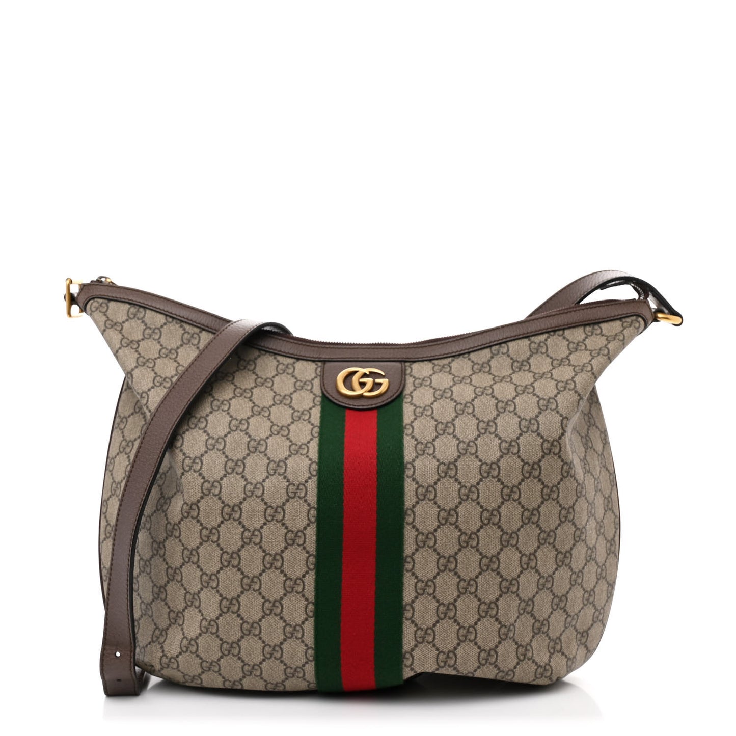 GG Supreme Monogram Web Ophidia Half Moon Hobo Brown