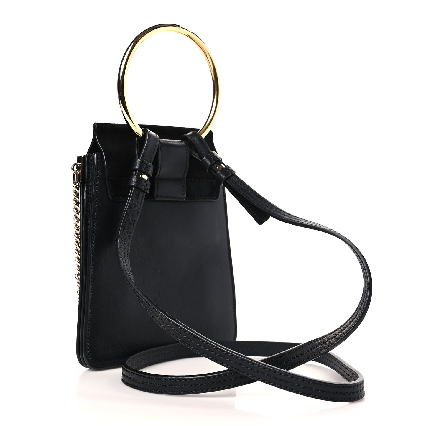 Suede Calfskin Mini Faye Bracelet Bag Black