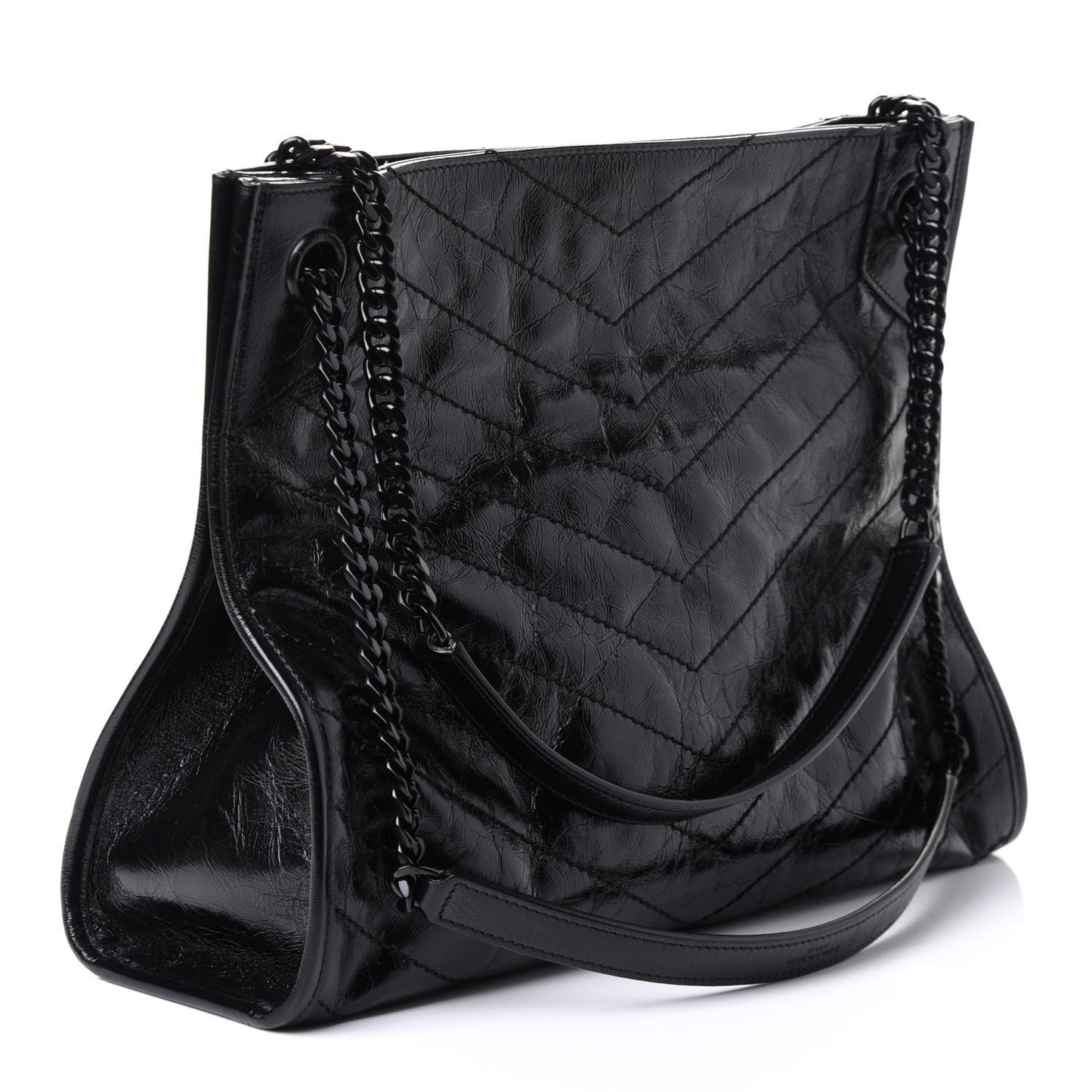 Crinkled Calfskin Matelasse Monogram Large Niki Shopper Tote Black
