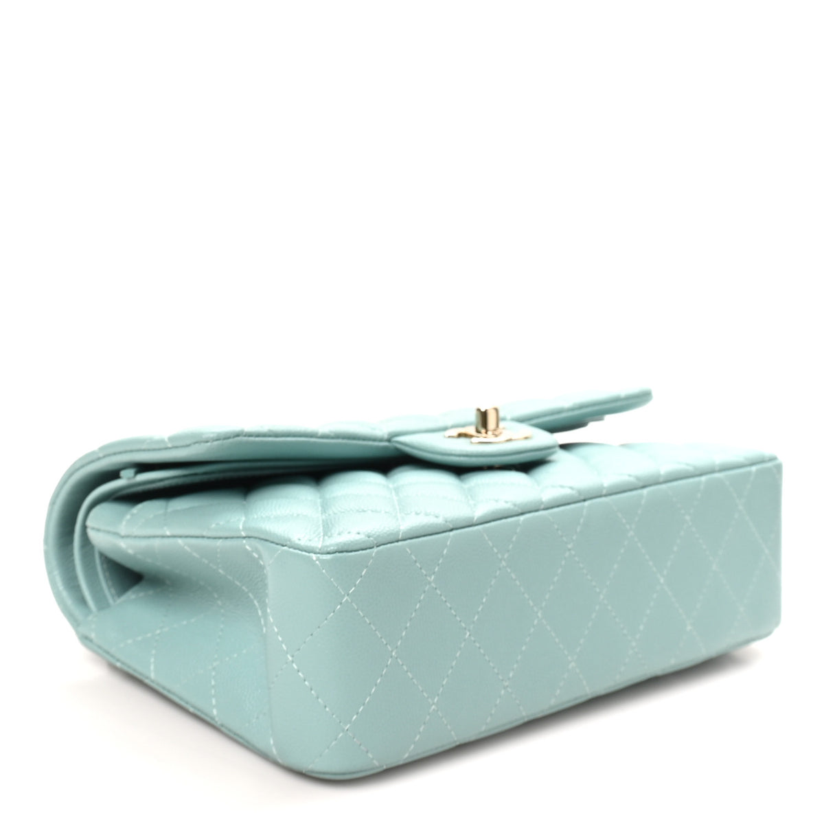 Caviar Quilted Small Double Flap Light Blue