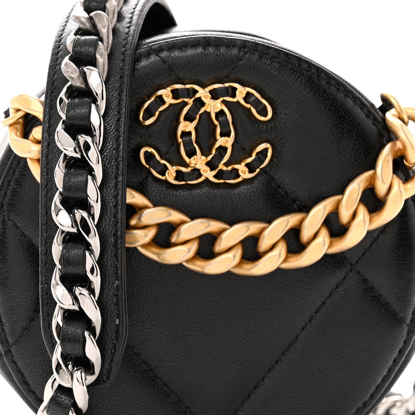 Lambskin Quilted Chanel 19 Round Clutch With Chain Black