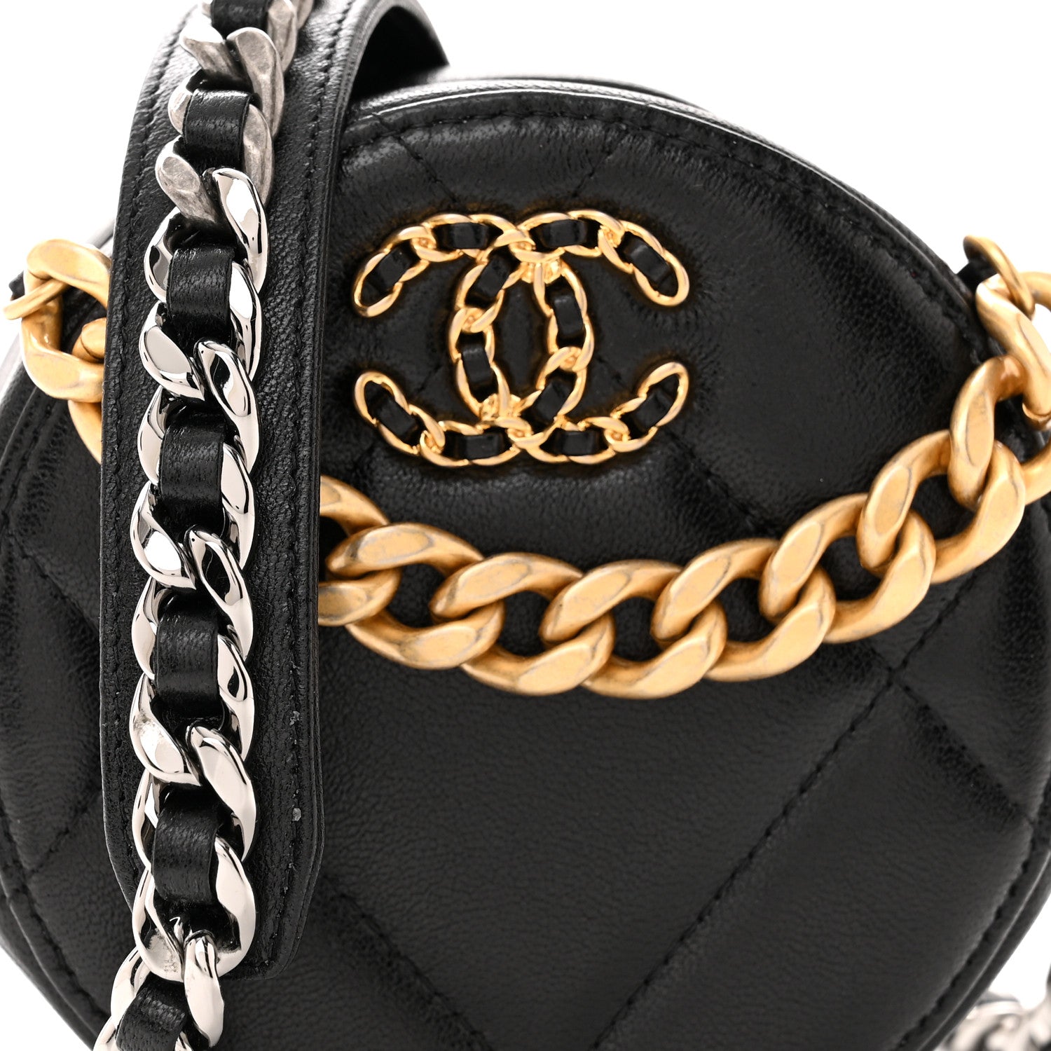 Chanel Lambskin Quilted Chanel 19 Round Clutch With Chain Black 8 of 11
