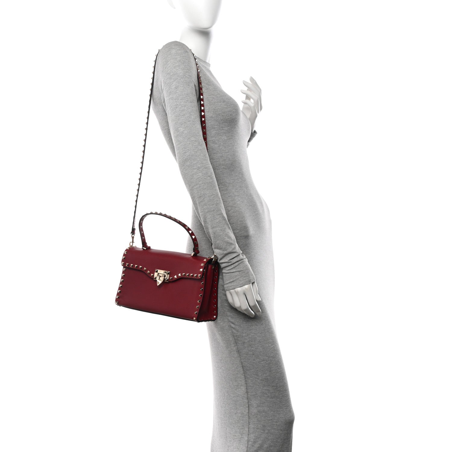 Valentino Garavani Vitello Medium Rockstud Top Handle Shoulder Bag Rubino 2 of 13