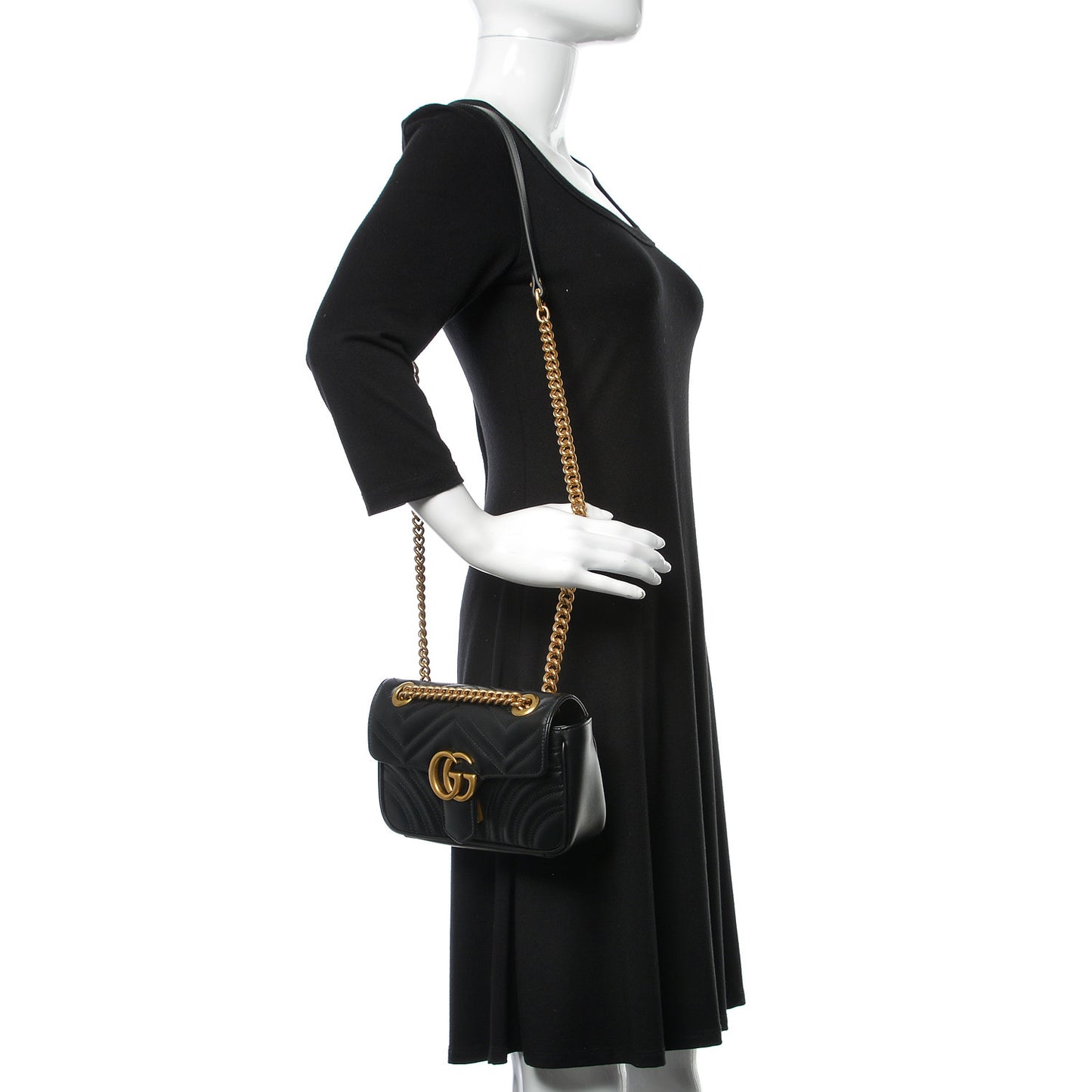 Calfskin Matelasse Mini GG Marmont Shoulder Bag Black