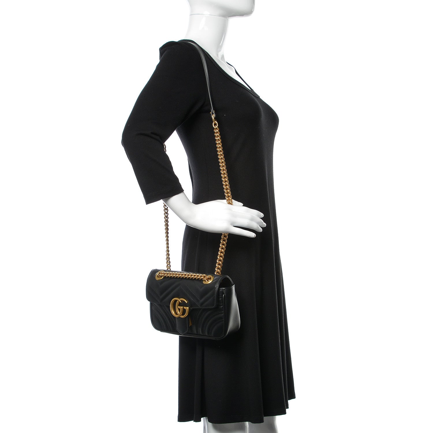 Gucci Calfskin Matelasse Mini GG Marmont Shoulder Bag Black 2 of 10
