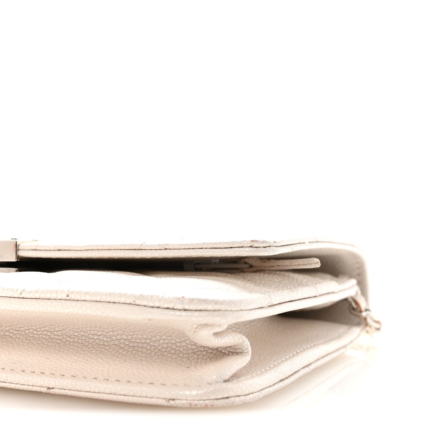Iridescent Caviar Quilted Golden Class Wallet On Chain WOC White
