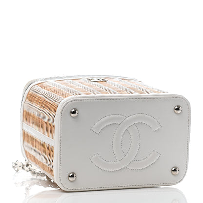 Chanel Glazed Calfskin Raffia Vanity Case Bag White Beige 3 of 4