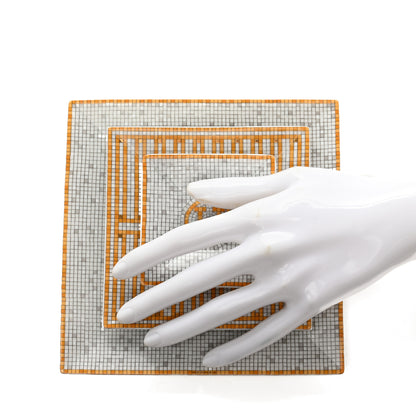 Hermes Porcelain Mosaique Au 24 Set of 3 Square Plates Gold 2 of 14