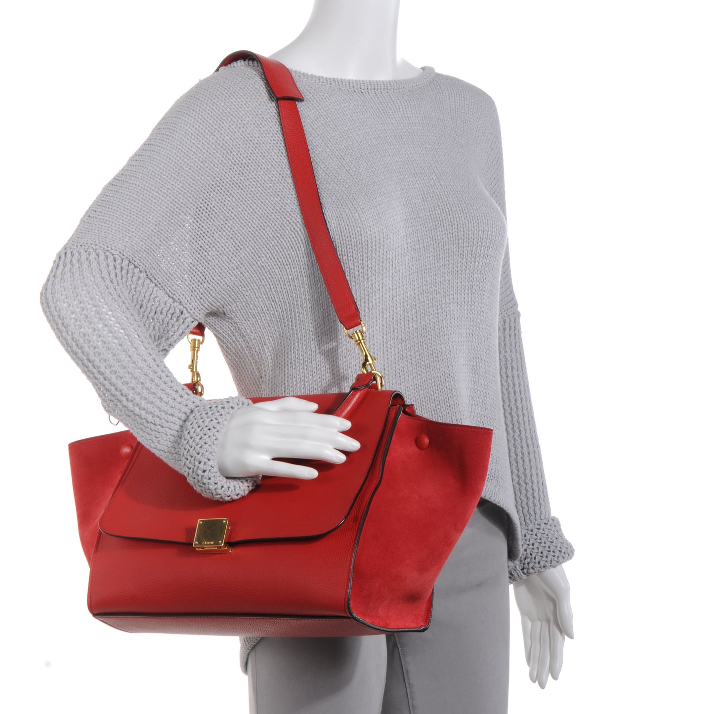 Drummed Leather Suede Small Trapeze Coquelicot